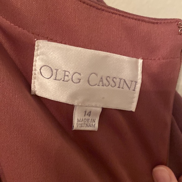 Oleg Cassini Knee Length Crepe Dress with Cascade in Color Chianti [Size: 14] - Picture 7 of 16